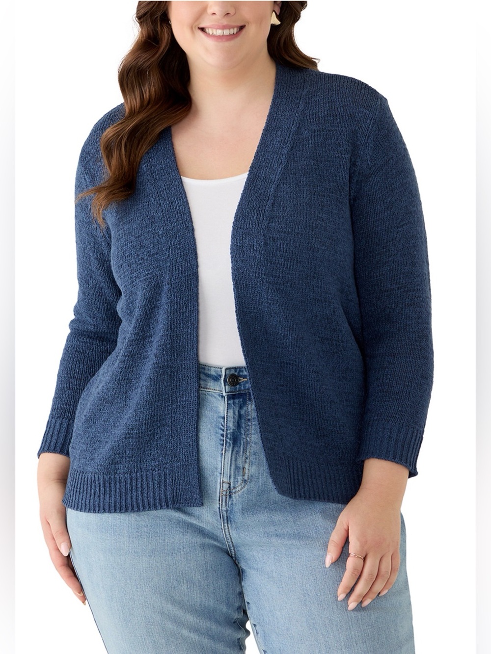 CABLE & GAUGE Plus Size Open-Front Navy Blue Women’s Cardigan Sweater.